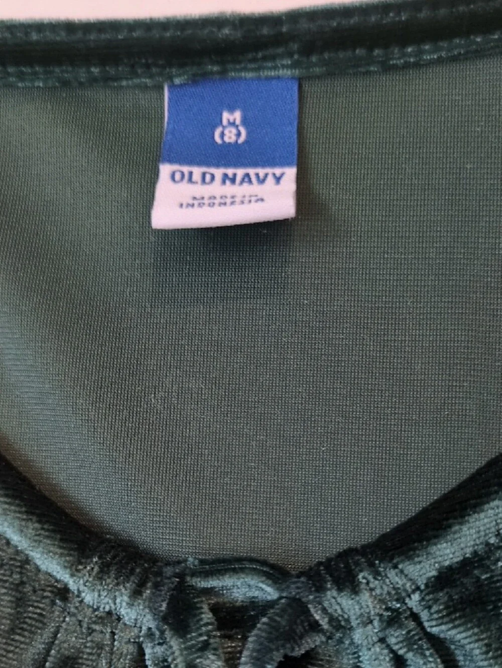 Old Navy Dark Green Velvet Tie-Neck Long-Sleeve Dress